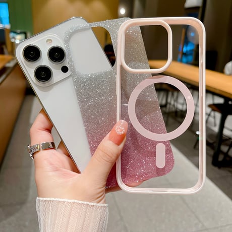 MagSafe対応 iPhone15/15proケース  キラキラインナーシート付 iPhone14/13/12proカバー 黄ばまないクリアケース[M3684]
