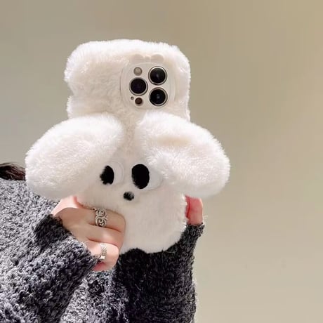 白色犬さん iphone14pro/14plusケース  モフモフ キュート iphone13/12pro/11カバー 可愛い  手さわりいい  ギフトにおすすめ [M2598]