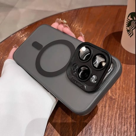カメラカバースタンド一体型 iPhone15pro/15promaxケース MagSafe対応 指紋防止 iPhone14/13/12カバー シンプル風[M3612]