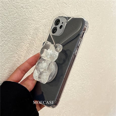 熊グリップ ハート型 iphone13/12promaxケース 透明iphone11/xsmaxカバー  スタンド・リング一体型  オシャレ キラキラ プレゼントにおすすめM1317