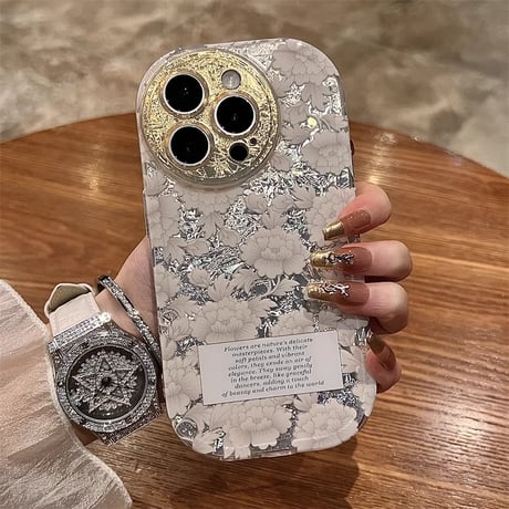 花柄 iphone16/16proケース  カメラ保護 iphone15pro/14/13proケース 高級感 女子力高い 丈夫[M5044]