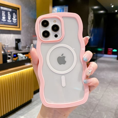 MagSafe ウェーブ型iPhone15/15Proケース うねうね 落下防止 クリアiPhone14/13proカバー 頑丈 [M3540]