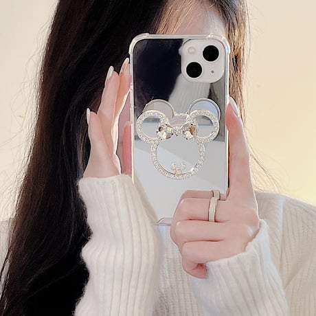 鏡グリップ iPhone15/15proケース かわいいミラー iPhoneSE2/14/13Proカバー 女子に大人気 ギフトにおすすめ 多機能 [M4016]