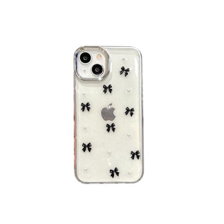 金属リボン iPhone16/15proケース パール iPhone14/13pro/12クリアケース かわいい 女子力高い[M4440]