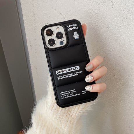 ダウン ホッキョクグマiPhone14pro/14plusケース ブラックカラーiphone13/12/11proカバー ファッション 高品質 男女向け いいギフト [M2588]