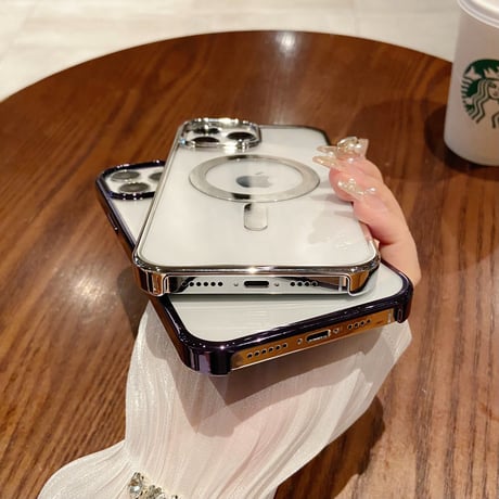 メッキクリア iPhone15Pro/15ProMaxケース  MagSafe高品質 耐久性 黄ばまない iPhone14/12/13Proカバー 軽量[M3532]