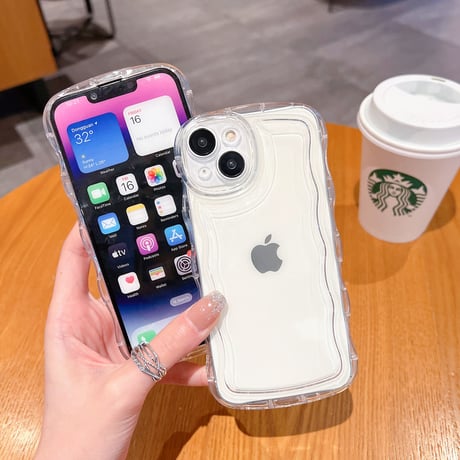 クリア iPhone17e/17Pro/16/15proケース  うねうね シンプル風 アイフォン14pro/13/12/11カバー 落下防止 定番 使いやすい [M2775]