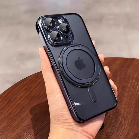 Magsafeリングスタンド一体 iPhone16Pro/16ProMaxケース 高品質高機能 iPhone15Pro/14/13ケース 飽きないデザイン メッキ レンズ保護 [M4773]