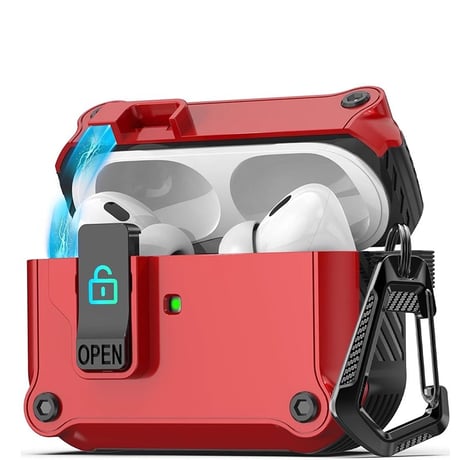 耐衝撃 Airpods 4ケース ロッククリップ付 AirpodsPro2/第3世代ケース カッコイイ カラビナ付 ワイヤレス充電 丈夫 耐久性 [M4792]