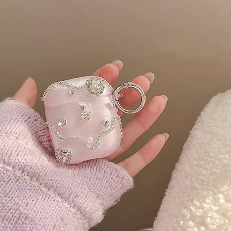 ダイヤデコ Airpods 4ケース ピンクシェル風 Airpods3/Pro2ケース airpodsproカバー ストラップ付 上品 高級感高品質[M5098]