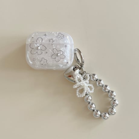 花柄 Airpods 4ケース ハートストラップ Airpodspro2/proカバー Airpods第3/2世代 かわいい シェル風 プレゼントにおすすめ[M5065]