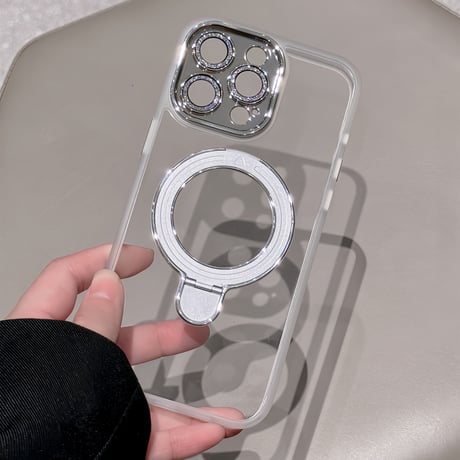 コスパ最強 iPhone15pro/15promaxケース  MagSafeリングスタンド キラキラレンズフイルム iphone14/13pro/12カバー 耐衝撃 黄ばまない[M4110]