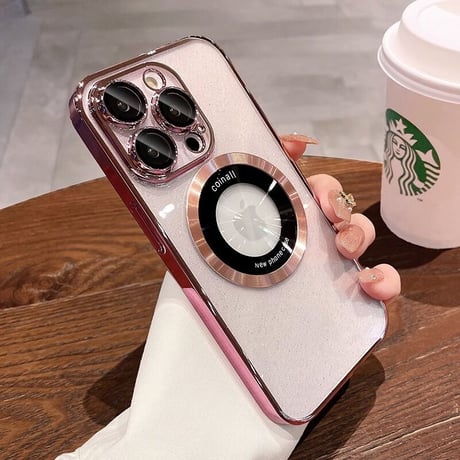 MagSafe キラキラ iPhone15pro/15promaxケース  黄ばまないクリアiPhone14/13proカバー  カメラ保護 高級感 トレンド[M3541]