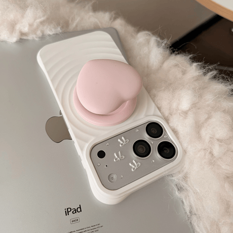 ピンクハートグリップ iPhone17/17Proケース MagSafe対応 iPhone16Pro/15/14ケース 耐衝撃 シンプル 高級感 [M6088]