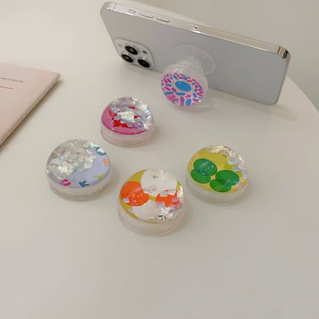 グリッター入り スマホグリップ 綺麗 伸び縮み式  高透明グリップトーク  スマホリング・スタンド一体型  落下防止  可愛い  おしゃれ[M1607]