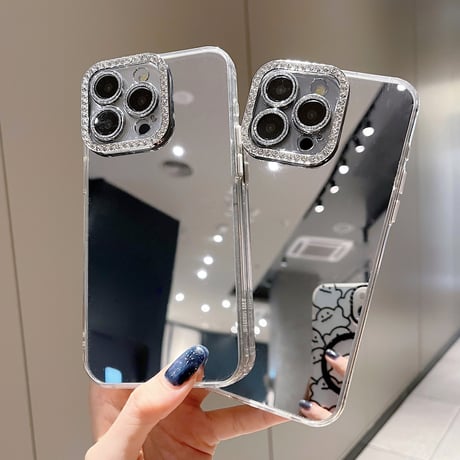 ミラー iPhone15/15proカバー ジュエリーレンズカバー iPhone14/13pro/12ケース お洒落 可愛い[M4556]