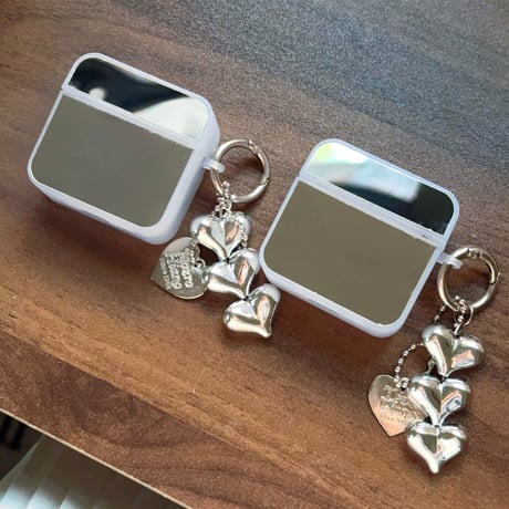 ミラー Airpods4ケース ハートキーチェーン付 AirpodsPro2ケース airpods3/2カバー  メイク直し鏡 女子力高い 丈夫 [M5280]