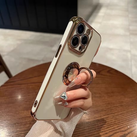 リング付 iPhone15/15plus/15proケース メッキ スタンド機能 iPhone14/13/12proカバー 光沢感 耐久性[M3558]