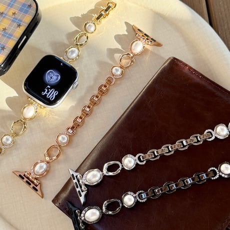 パール  AppleWatchバンド 上品 AppleWatchベルト Series 11/10/9/8 SE3/2  Ultra3/2/1 高級感高品質 大人ファッション[M6236]
