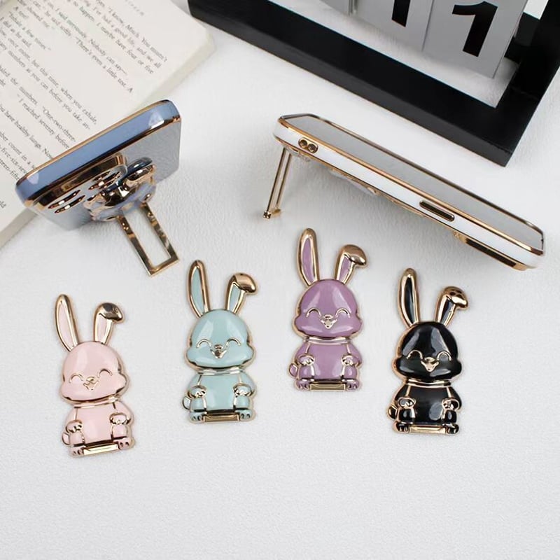 ウサギ スマホグリップスタンド キュート可愛い 粘着タイプ メッキ素材