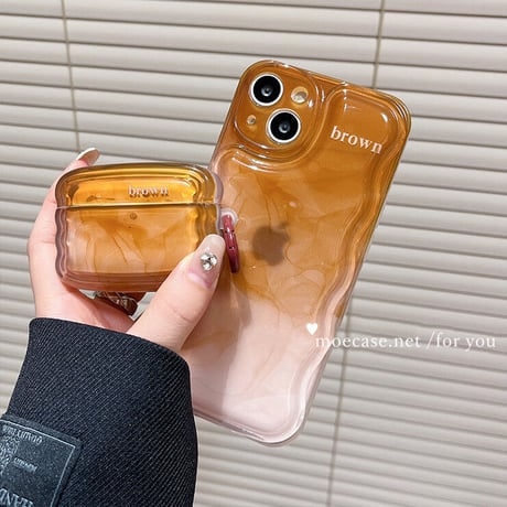 暈し染め 茶色 iphone14pro/13promaxケース 高級感 お揃い AirpodsPro2カバー 高品質  綺麗 黄ばまない 可愛い[M2658]