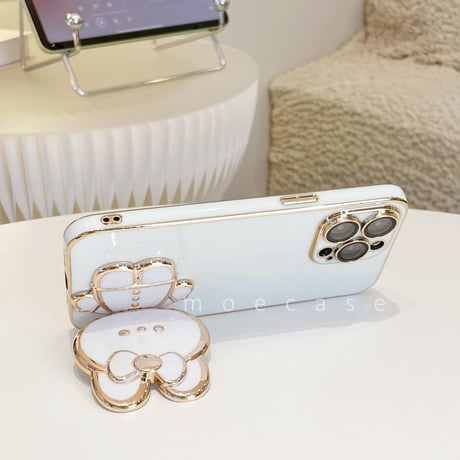 兎ミラースタンド  iPhone14/15Proケース  かわいい 多機能 メッキ アイフォン13/12mini/11proカバー オシャレ ギフトにおすすめ[M2701]