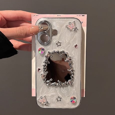 ダイヤメイク鏡 iPhone16Pro/16ケース おしゃれ iPhone15/14Promax/13カバー 高級感たっぷり 大人可愛い[M4866]