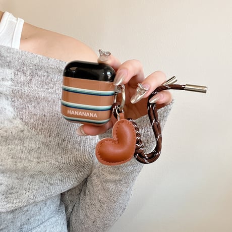 縞模様 Airpods 4ケース ハートデコキーチェーン付 Airpods3/Pro2ケース airpodsproカバー  トレンド人気[M4882]