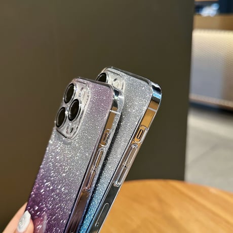 キラキラ黄ばまないiPhone14/14proケース ラメシール付 アイフォン13/12proカバー  レンズフィルム付 高透明感 美しいグラデーションカラー [M3095]