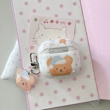 熊さん Airpods Pro3ケース ギフトにおすすめ Airpods 4/3カバーケース AirpodsPro2/1  キーホルダー付 めっちゃ可愛い [M6373]