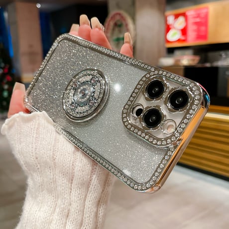 ジュエリー iPhone15/15Proケース リング付き iPhone14/13/12Proケース  インナーシート付 花レンズ 高機能 [M3904]