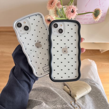 うねうね アイフォン15Pro/15ケース ハート柄/水玉模様 iPhone14pro/13/12proケース 軽量 夏に人気[M4448]