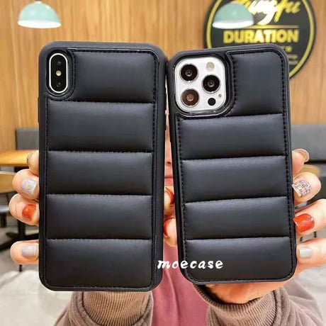 ダウンっぽい iphone15Pro/15promaxケース マジックテープ付きアイフォン14/13/12Proカバー 羽毛入り 冬人気  黒色系 男女兼用M269