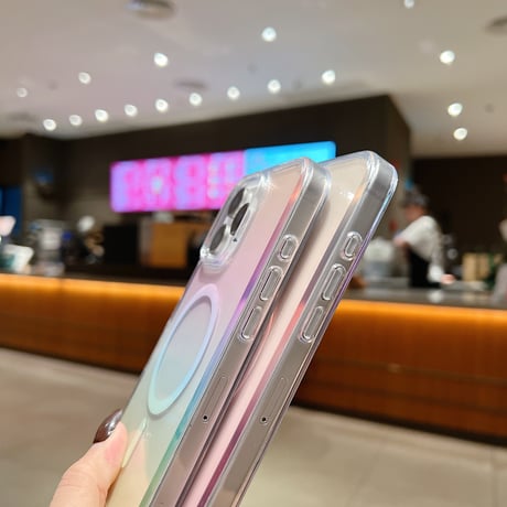 ショルダーストラップ付 iPhone16pro/16promaxケース Magsafe対応 グラデーションカラー iPhone15Pro/14/13カバー クリア [M4947]