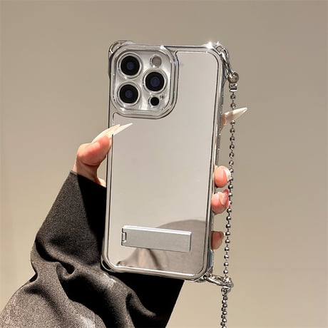 メイク直し鏡 iPhone16pro/16ケース スタンド ショルダーチェーン iPhone15/14pro/13promaxカバー 女子力高い 多機能耐衝撃 [M5200]