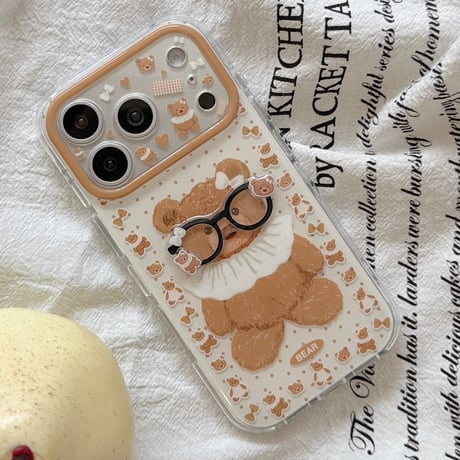 メガネクマちゃん iPhone17Pro/17ケース カメラカバー付 iPhone17Promax/16Pro/15ケース かわいい ギフトにおすすめ[M6183]