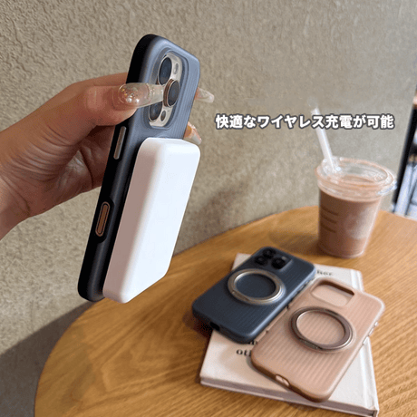 滑り止め/指紋防止 iPhone16/16proケース MagSafeリング スタンド 薄型軽量 iPhone15pro/14promax 半透明 高級感 [M4696]