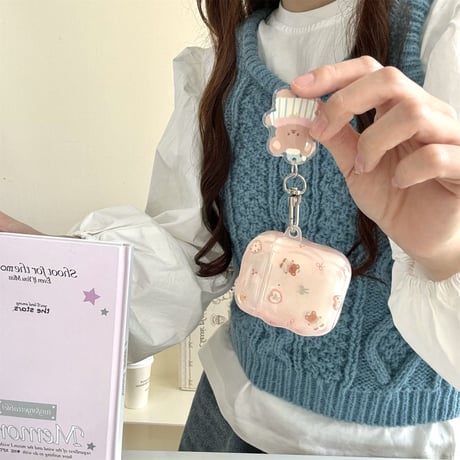 熊 Airpods 4ケース キーチェーン付 Airpods3/Pro2ケース airpodsproカバー めっちゃ可愛い うねうね[M5118]
