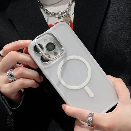 指紋防止 Magsafeスタンド iPhone15pro/15promaxケース 強化ガラスレンズフィルム iphone14Pro/13/12ケース 高品質耐衝撃[M3750]