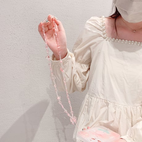 ストラップ 首かけ ローグストラップ キラキラ 手つくり 真珠 ハンドメイド おしゃれ綺麗  便利  airpods/スマホストラップ  女子力アップ  落下防止  頑丈 [M3071]
