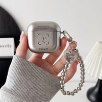 メッキ AirpodsPro3ケース 高級感シルバー Airpods4/3カバー AirpodsPro第2/1世代 ビーズストラップ ギフトにおすすめ[M6362]