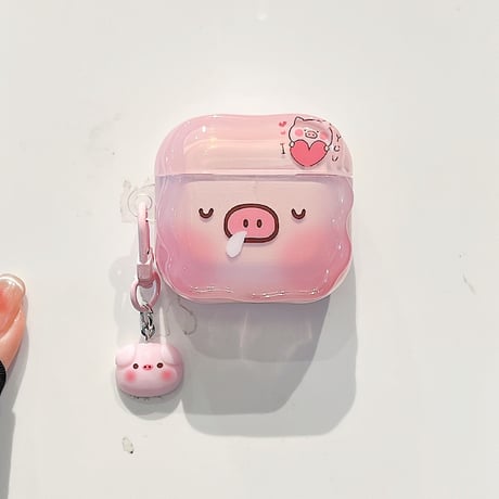 ブタ Airpods 4ケース めっちゃ可愛い エアーポッズ3/Pro2ケース airpodsproカバー キーホルダー付 ギフトにおすすめ[M5103]