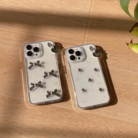 ガールズに人気 iPhone15/15pro/15plusケース リボン/星デコ ラメ入りiphone14/13/12proクリアケース 女子力アップ [M3915]