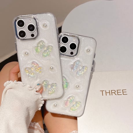 キラキラリボン iPhone16/16Proケース パールデコ iPhone15Pro/14/13/12カバー かわいい 女子力UP [M5018]