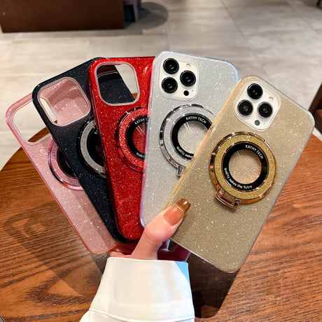 キラキラ iPhone15/15Proケース  Magsafeリングスタンド付 アイフォン14pro/13Promaxカバー 綺麗 多機能 丈夫[M4046]