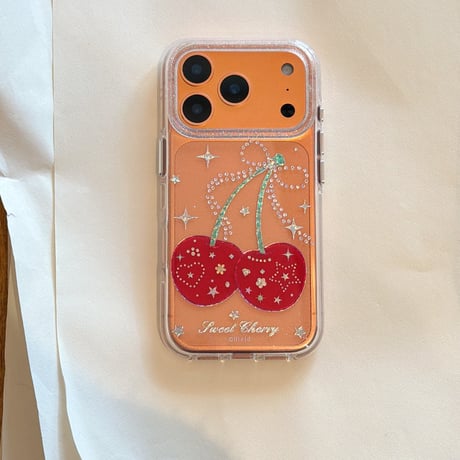 ダイヤデコサクランボ iPhone17pro/17ケース キラキラ感 iPhone16/15proケース 可愛いストラップ 女子力高い[M6040]