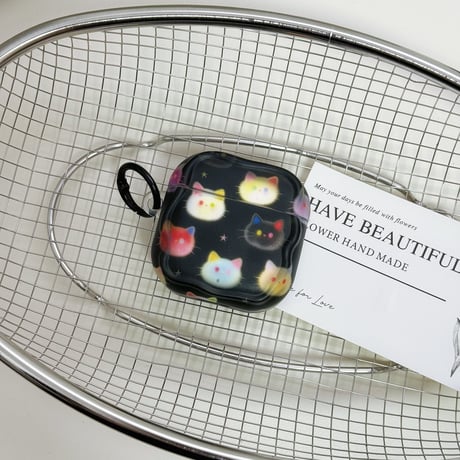 ネコちゃん AirpodsPro3ケース ブラック Airpods4/3カバー AirpodsPro第2/1世代  リングも付き かわいい[M6532]