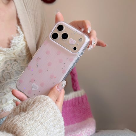 ストライプ柄 iPhone17Pro/17ケース キラキララメいり iPhone17ProMax/16/15Proカバー ハート柄カメラカバー 甘めコーデ  [M6131]