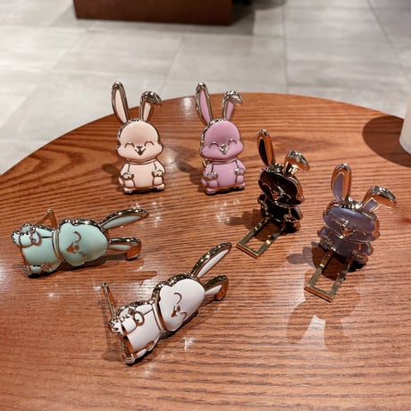 ウサギ スマホグリップスタンド キュート可愛い  粘着タイプ メッキ素材 便利 全機種対応 ギフトにおすすめ[M2681]