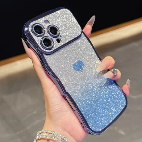 ハート柄 iPhone17/17Proケース キラキラレンズフイルム付 ラメ iPhone17ProMax/Air/16ケース ウェーブデザイン 落下防止[M5822]